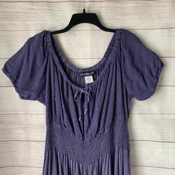 The Pyramid Collection Boho Purple Peasant Maxi Dress Floral Embroidery Size L - Picture 3 of 16